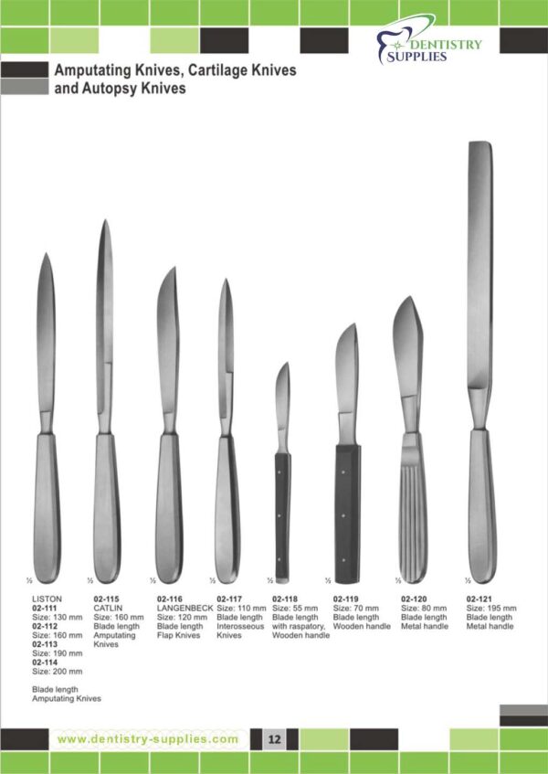 Amputating Knives,Cartilage Knives and Autopsy Knives